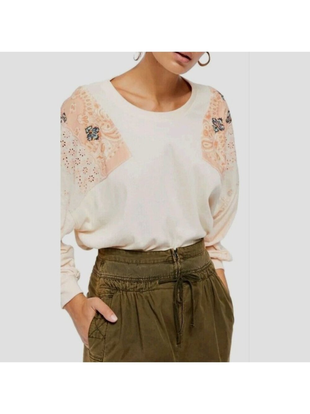 NEW Free People We The Free Top  Feelin It Tee Boho Patchwork Peach womens S